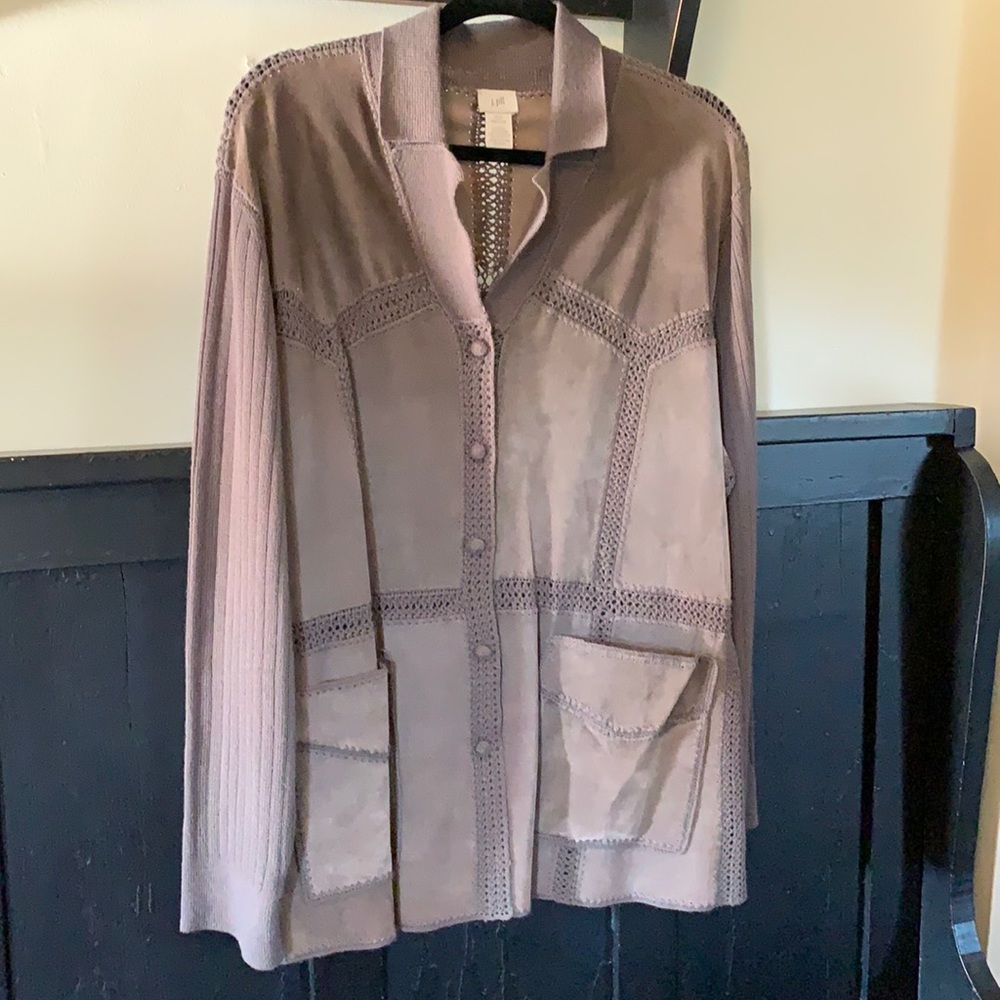 J Jill suedebrown crocheted boho jacket XLP EUC